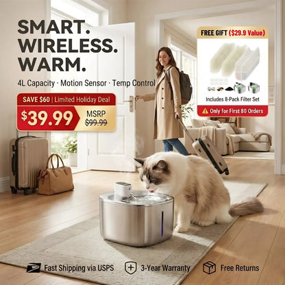No Wires, Just Pure Hydration: Fresh, Perfectly Tempered Water for Your Pet!