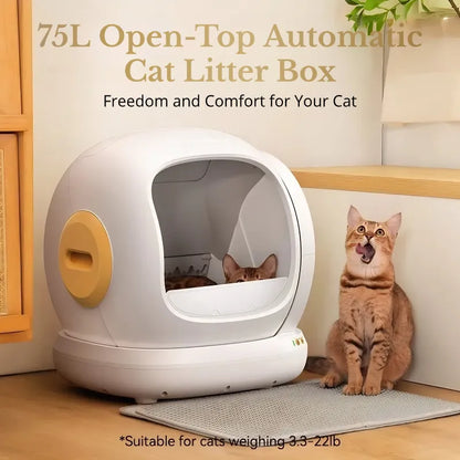 Upgrade Your Cat’s Comfort: Smart 75L Litter Box with Silent Mode, Health Monitoring & 9 Sensors!