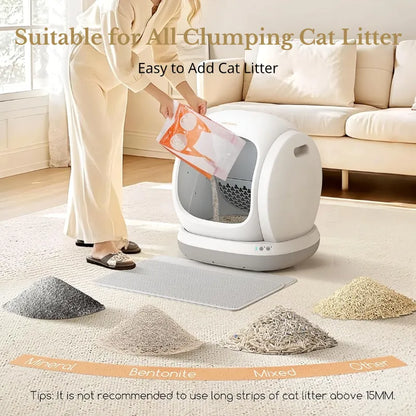 Upgrade Your Cat’s Comfort: Smart 75L Litter Box with Silent Mode, Health Monitoring & 9 Sensors!